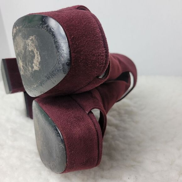 Prada Burgundy Plum Cut Out Womens Size 7 Suede Strapy Slingback Platform Heel - Picture 9 of 10